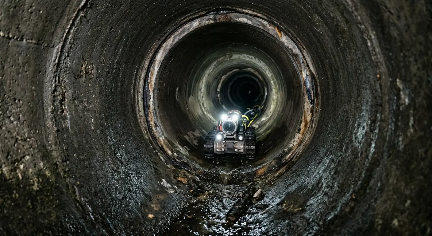 Robotic sewer camera inspecting pipe interior for Sewer Line Cleaning in West Manchester